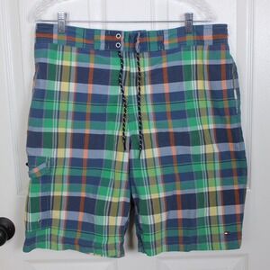 Tommy Hilfiger Plaid‎ Swim Trunks Shorts Blue Green Mens L